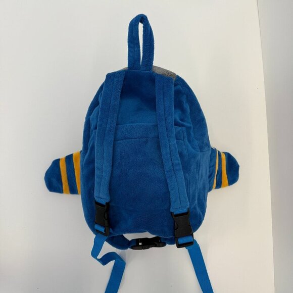 Popatu Kids Blue Fleece Airplane Rolling Backpack Trolley - Picture 3 of 9